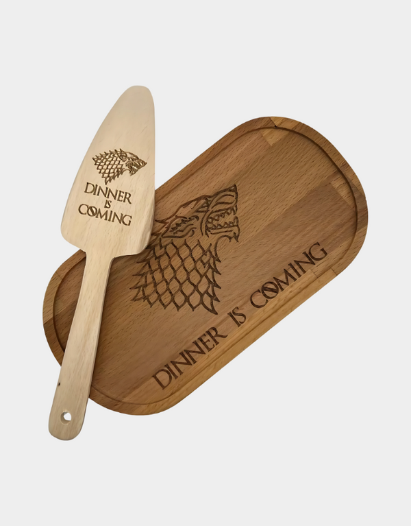 Dinner is Coming | Wooden Service Plate and Spatula
